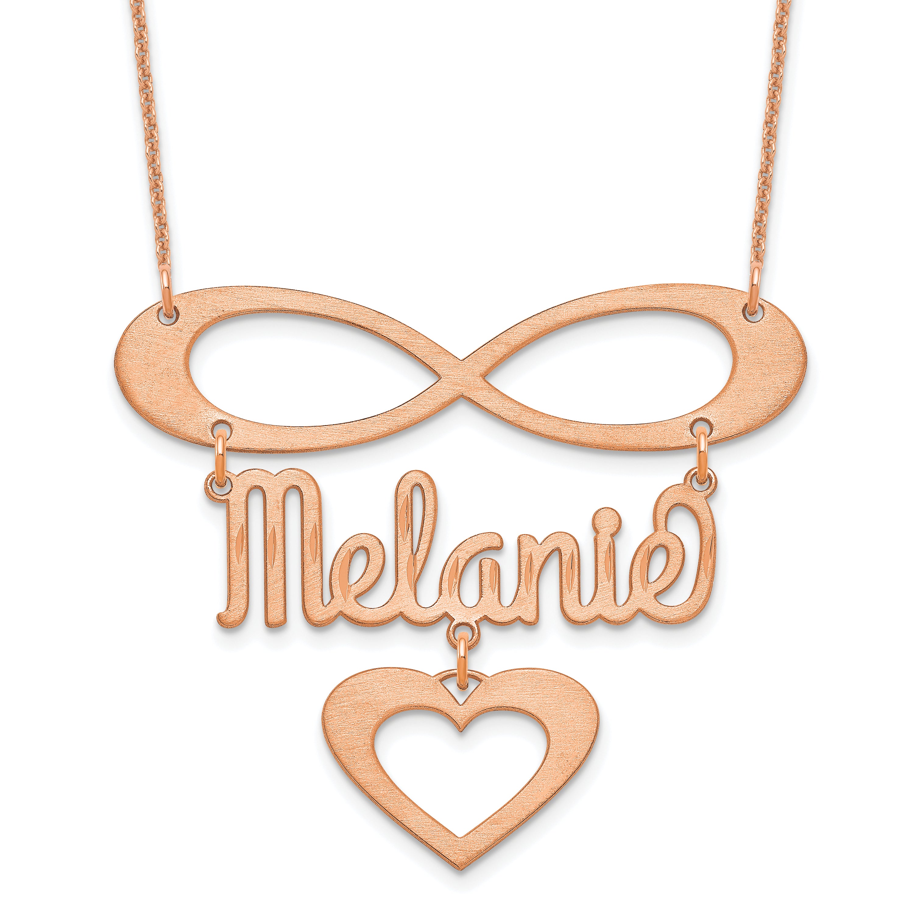 14K Rose Gold Brushed Infinity/Heart And Name Necklace