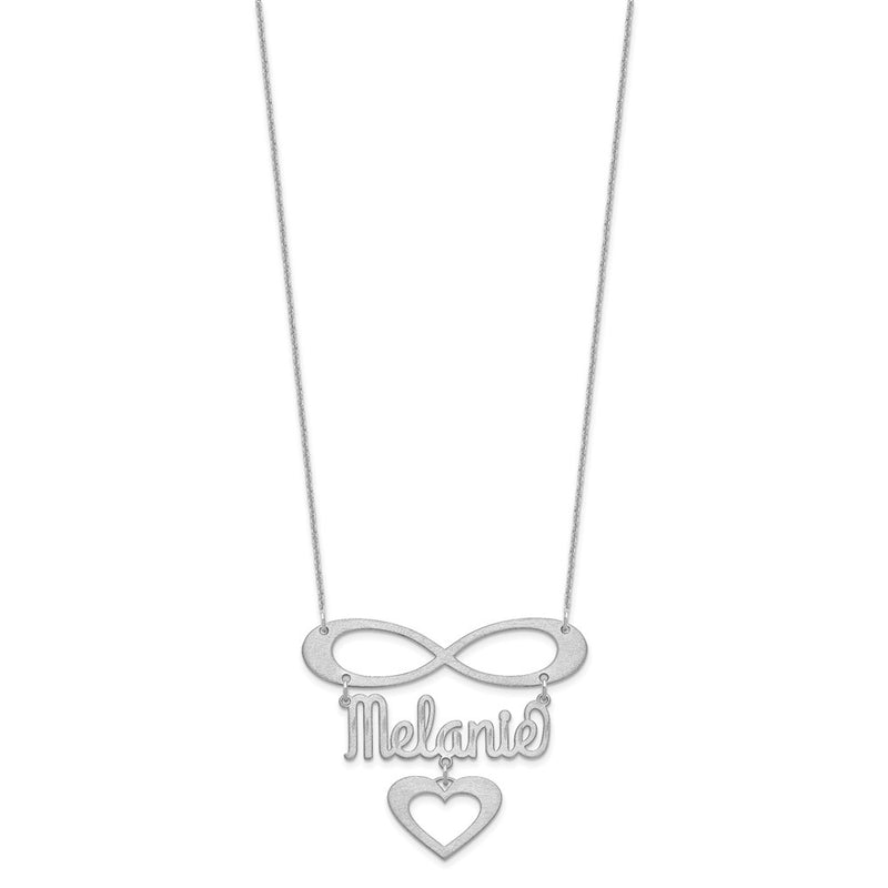 14K White Gold Brushed Infinity/Heart And Name Necklace