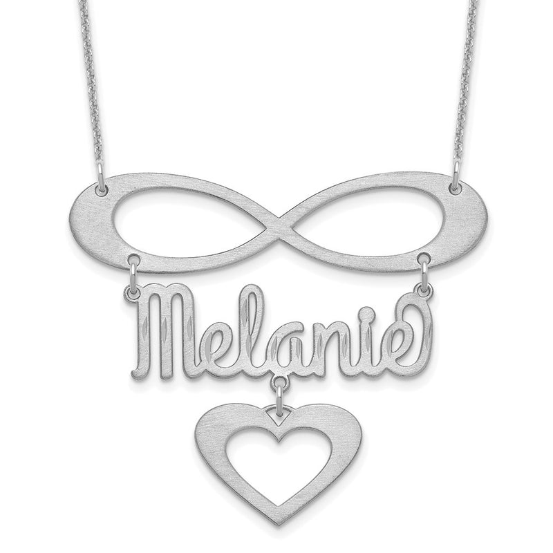14K White Gold Brushed Infinity/Heart And Name Necklace