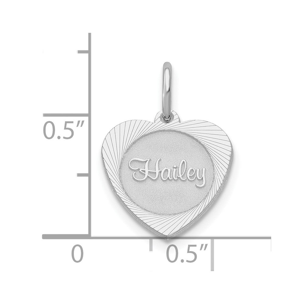 Sterling Silver Silver/Rhodium Plated Small Heart Disc Name Charm