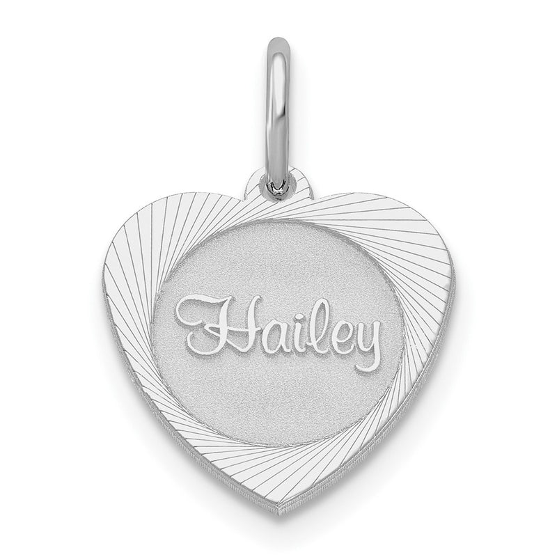 14K White Gold Small Heart Disc Name Charm