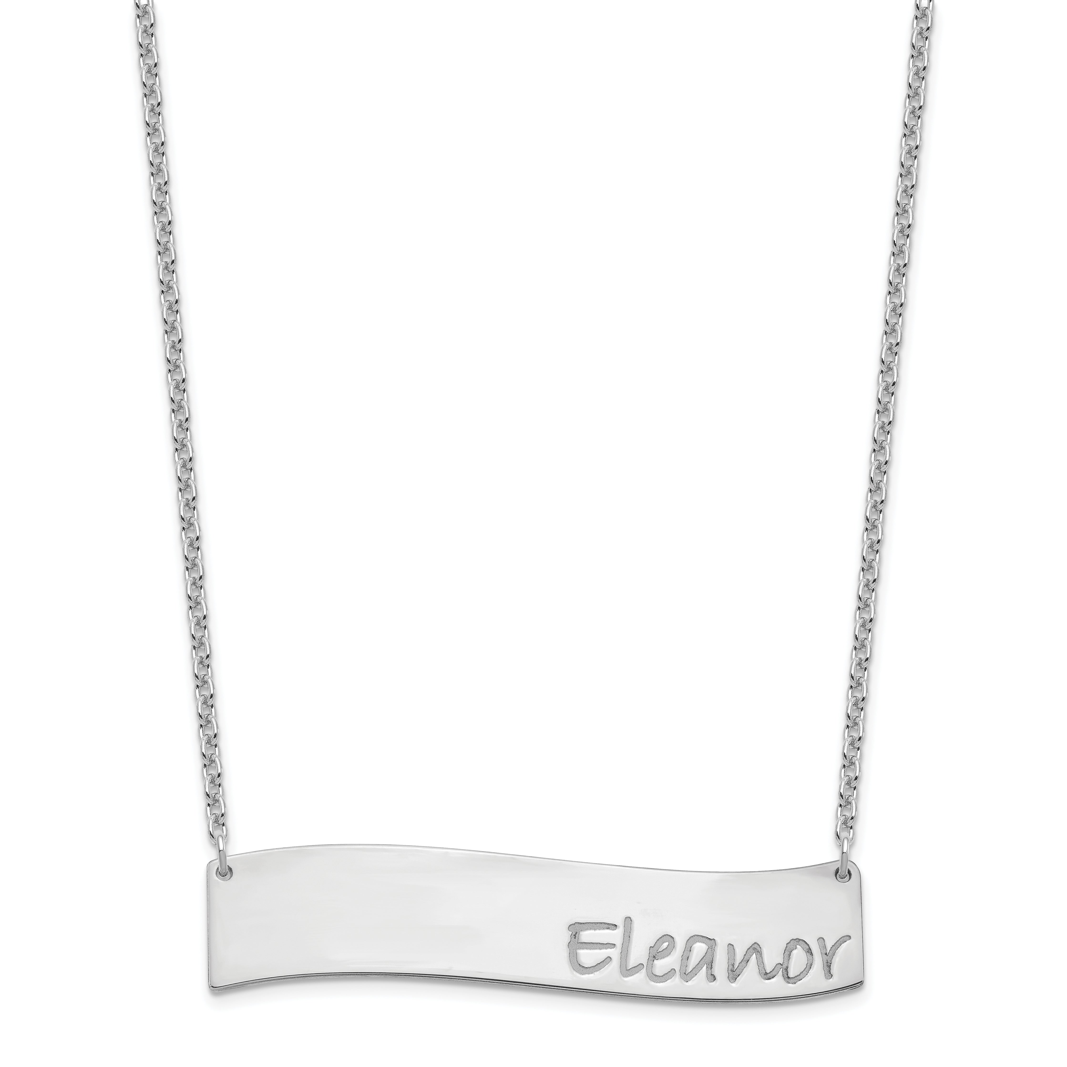 Sterling Silver Rhodium Plated Medium Bradley Hand Curved Bar Necklace