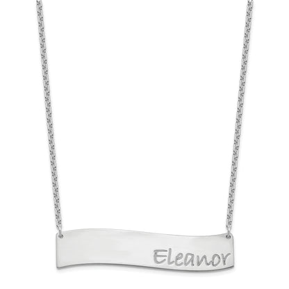 Sterling Silver Rhodium Plated Medium Bradley Hand Curved Bar Necklace