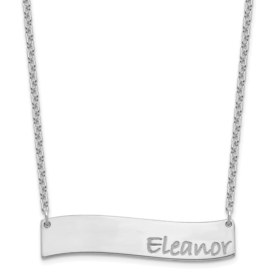 Sterling Silver Rhodium Plated Medium Bradley Hand Curved Bar Necklace