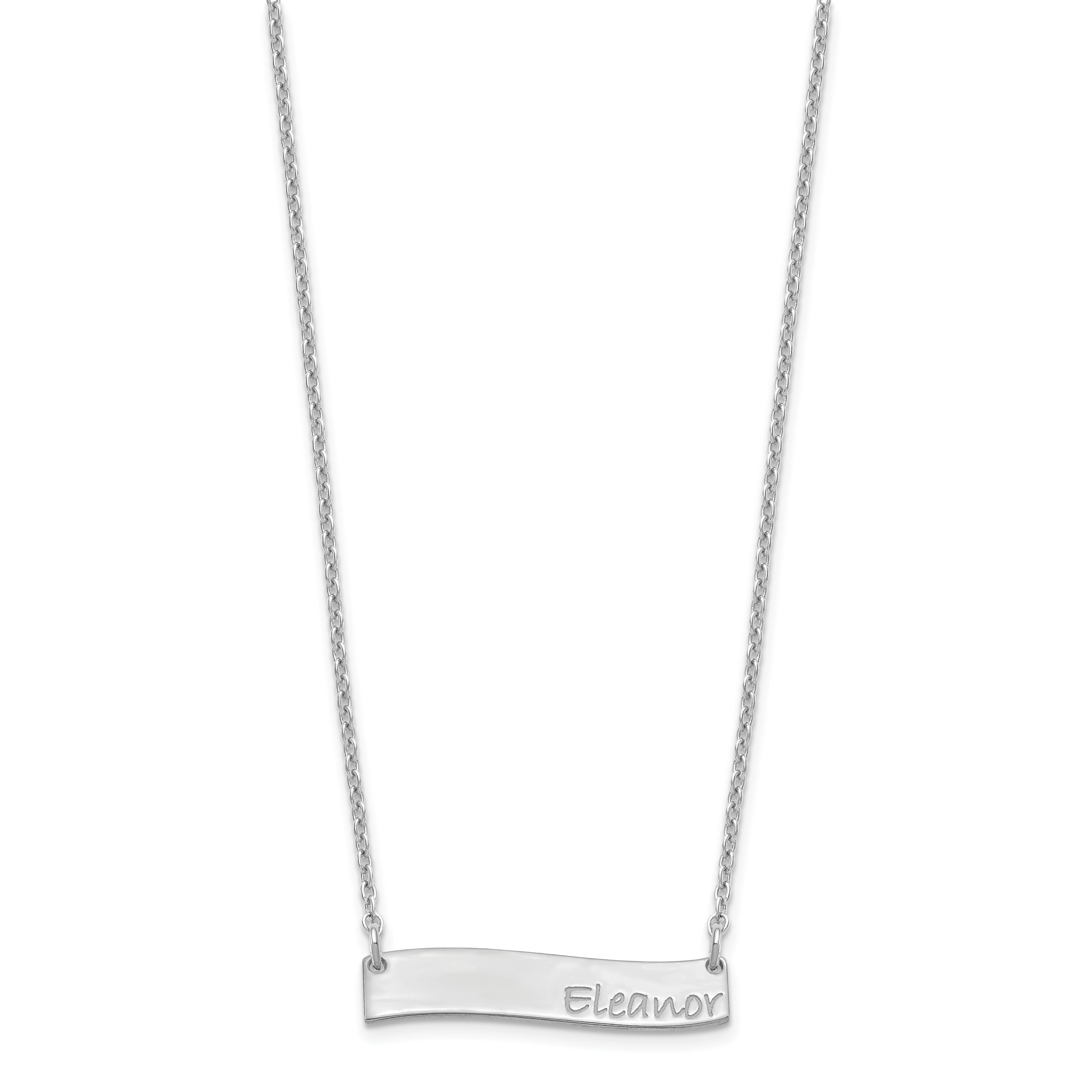 Sterling Silver Rhodium Plated Small Bradley Hand Curved Bar Necklace