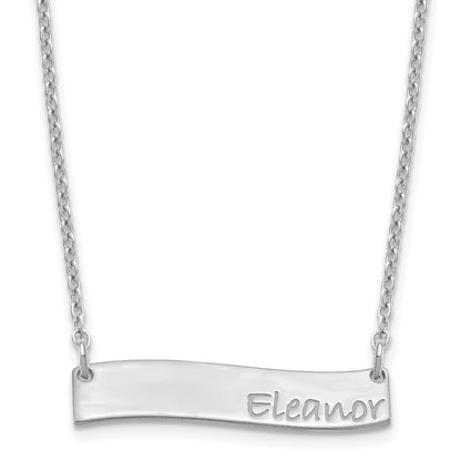 Sterling Silver Rhodium Plated Small Bradley Hand Curved Bar Necklace