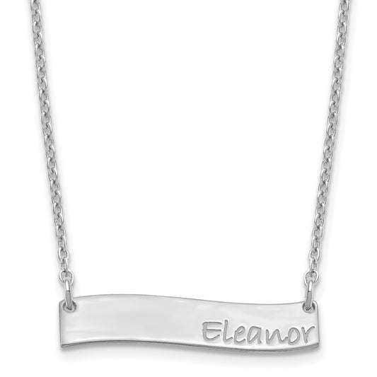 Sterling Silver Rhodium Plated Small Bradley Hand Curved Bar Necklace