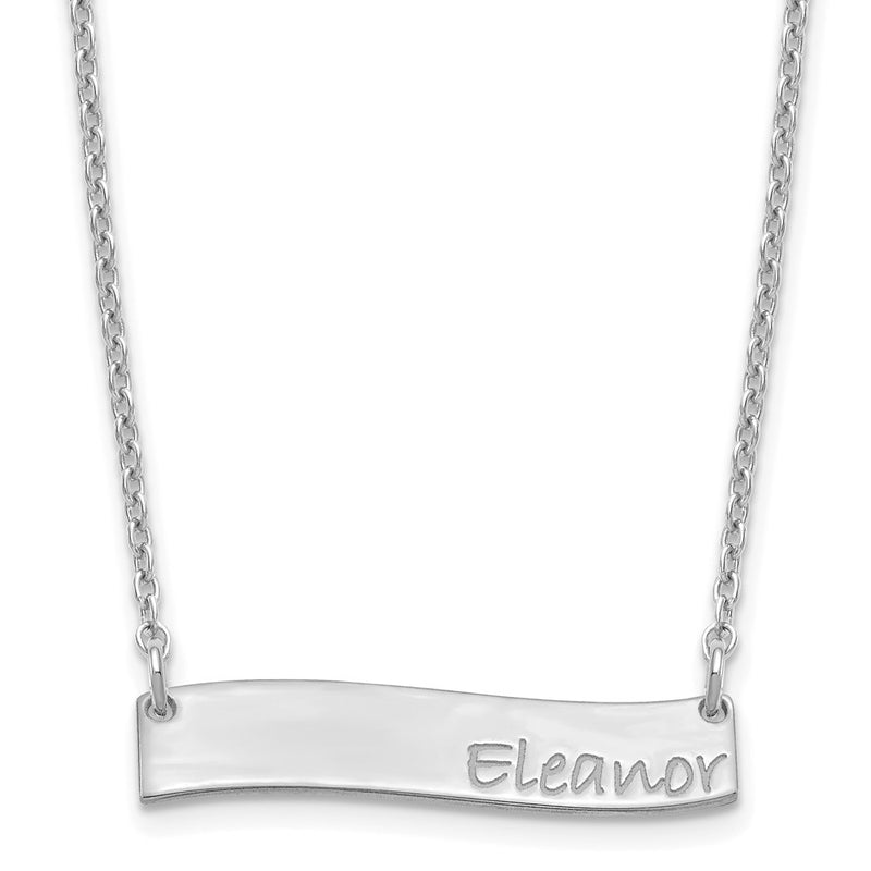 Sterling Silver Rhodium Plated Small Bradley Hand Curved Bar Necklace