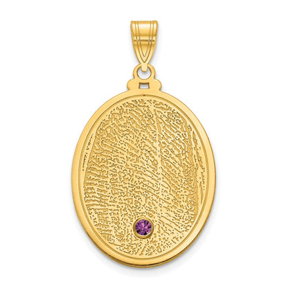 14K Yellow Gold 14Ky Oval Fingerprint W/ Bezel Birthstone Pendant