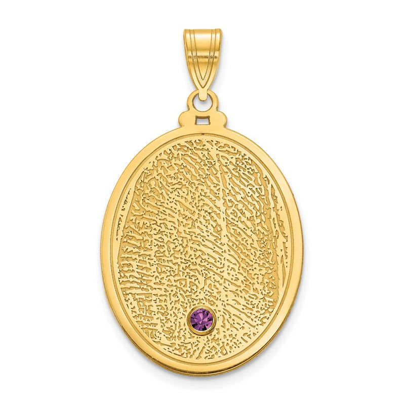 14K Yellow Gold 14Ky Oval Fingerprint W/ Bezel Birthstone Pendant