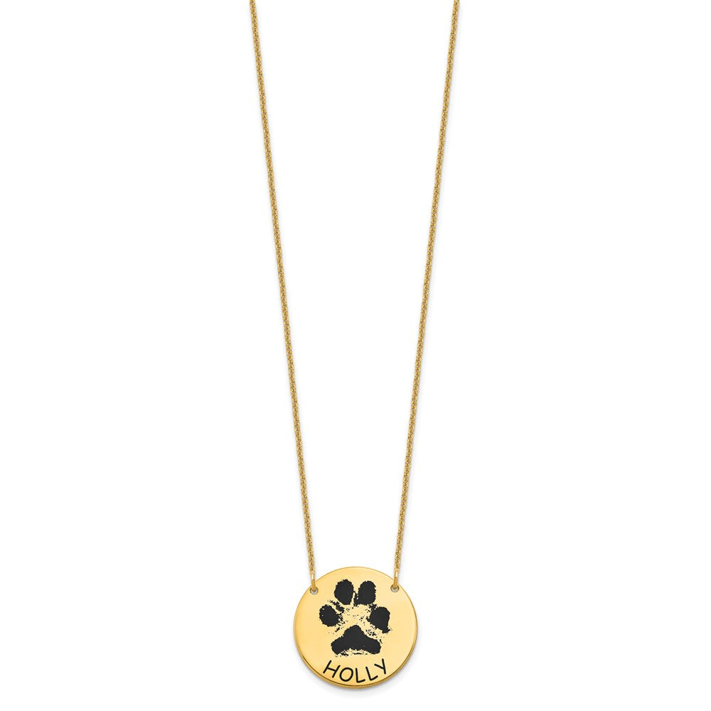 14K Yellow Gold Epoxy Paw Print Necklace