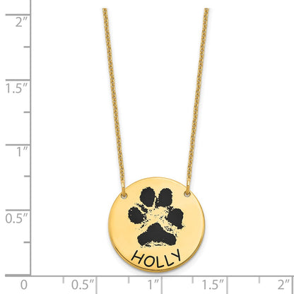14K Yellow Gold Epoxy Paw Print Necklace