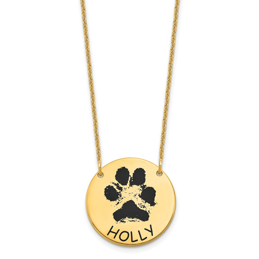 14K Yellow Gold Epoxy Paw Print Necklace