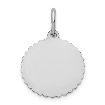 Sterling Silver Silver/Rhodium Plated Scalloped Disc With Name Charm