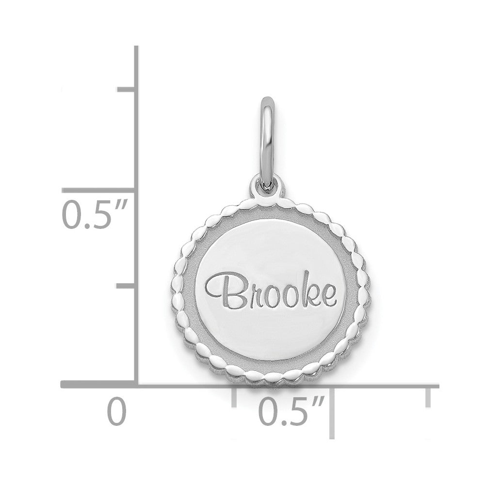 Sterling Silver Silver/Rhodium Plated Scalloped Disc With Name Charm