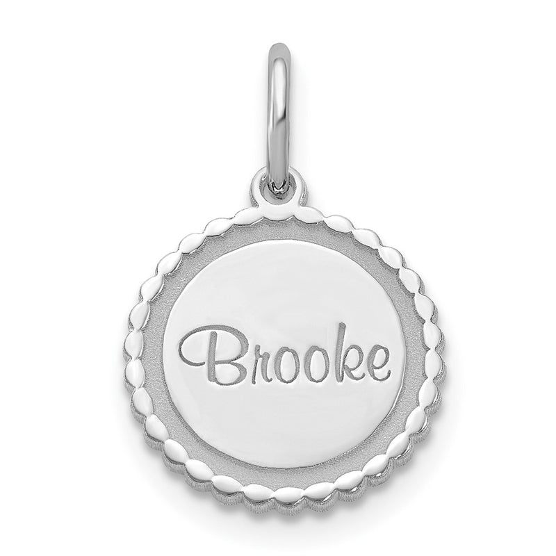Sterling Silver Silver/Rhodium Plated Scalloped Disc With Name Charm
