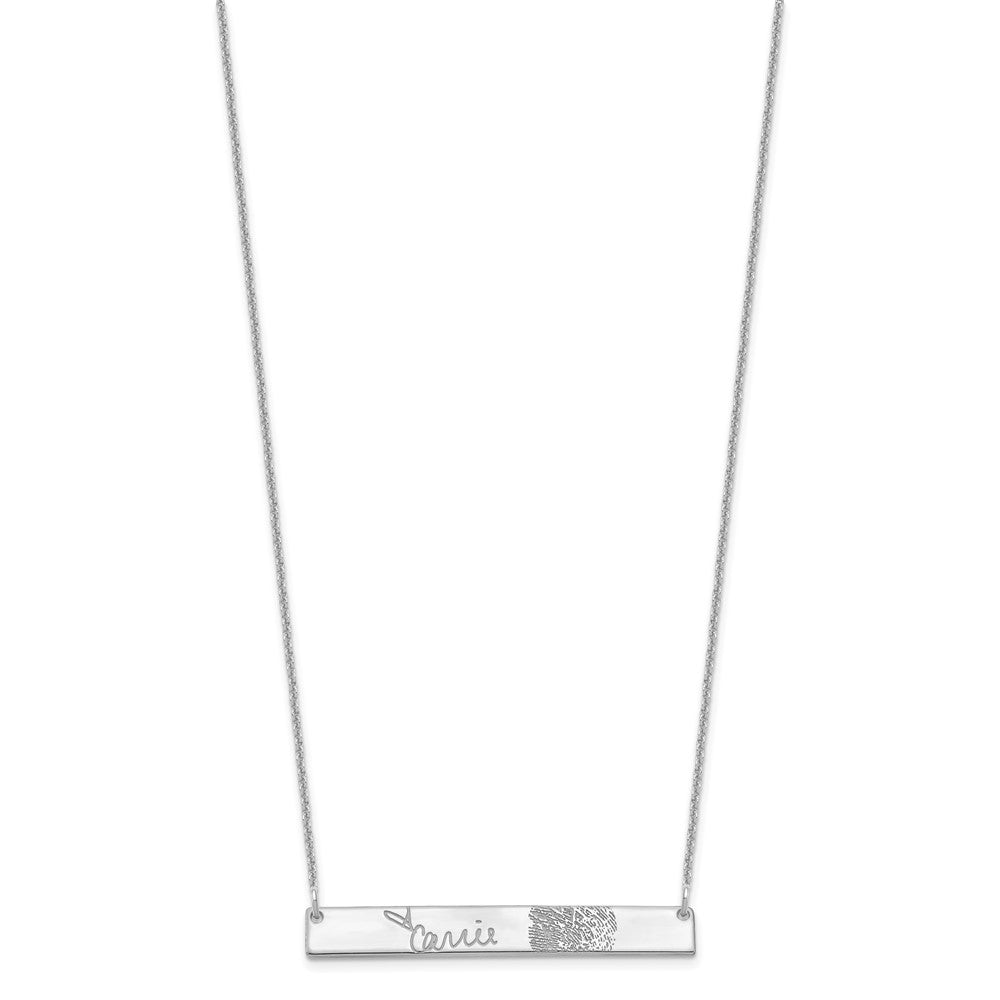 14K White Gold Signature And Fingerprint Bar Necklace