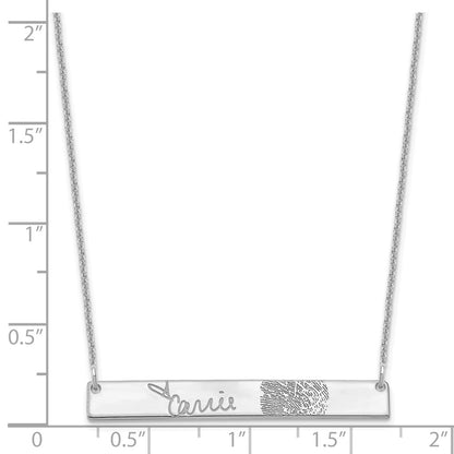 14K White Gold Signature And Fingerprint Bar Necklace