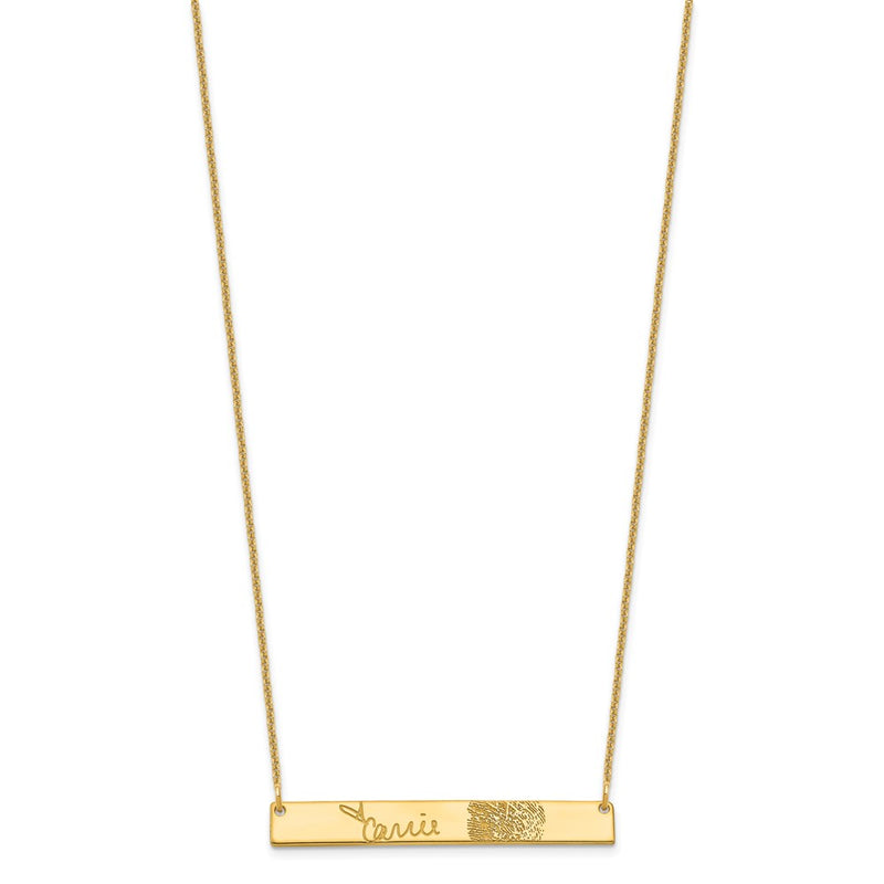 14K Yellow Gold Signature And Fingerprint Bar Necklace