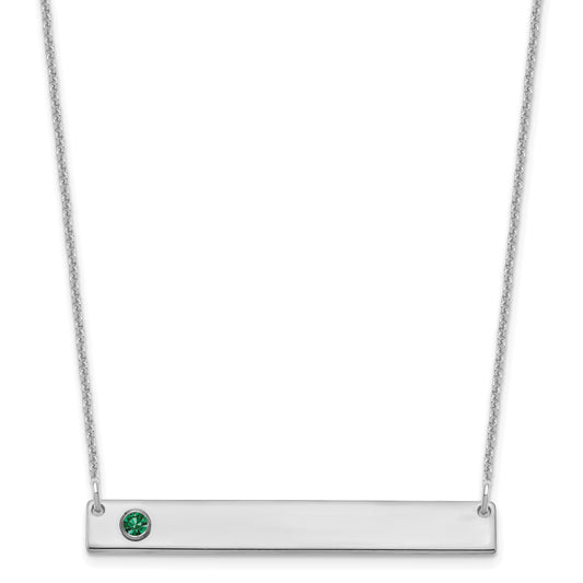 14K White Gold 14Kw 1 Birthstone W/ 18K Rhodium Plated Bezel Large Bar Necklace