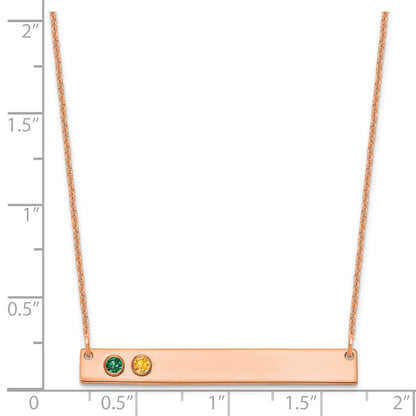 14K Rose Gold 2 Birthstone W/ Bezel Large Bar Necklace