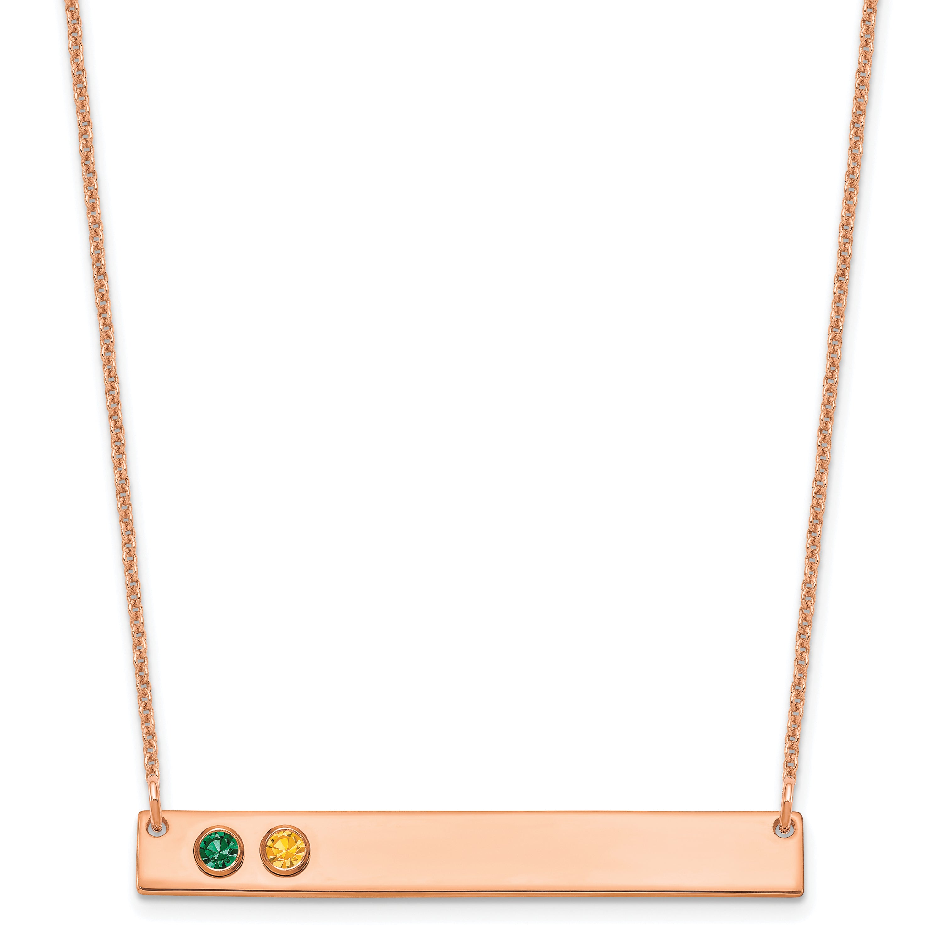 14K Rose Gold 2 Birthstone W/ Bezel Large Bar Necklace