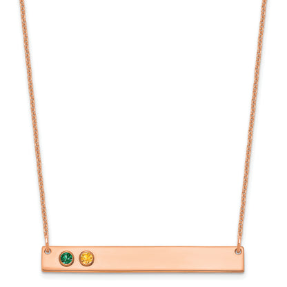 14K Rose Gold 2 Birthstone W/ Bezel Large Bar Necklace