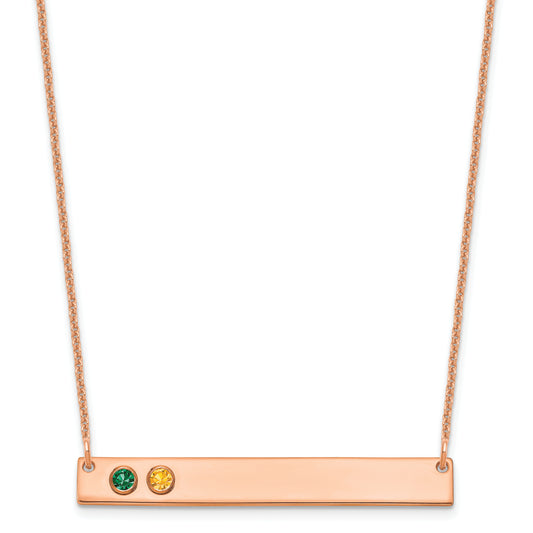 14K Rose Gold 2 Birthstone W/ Bezel Large Bar Necklace