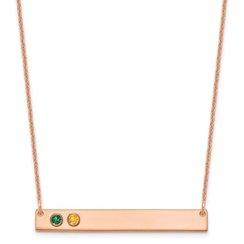 14K Rose Gold 2 Birthstone W/ Bezel Large Bar Necklace