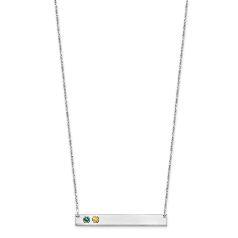 14K White Gold 14Kw 2 Birthstone W/ 18K Rhodium Plated Bezel Large Bar Necklace