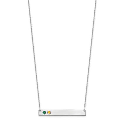 14K White Gold 14Kw 2 Birthstone W/ 18K Rhodium Plated Bezel Large Bar Necklace