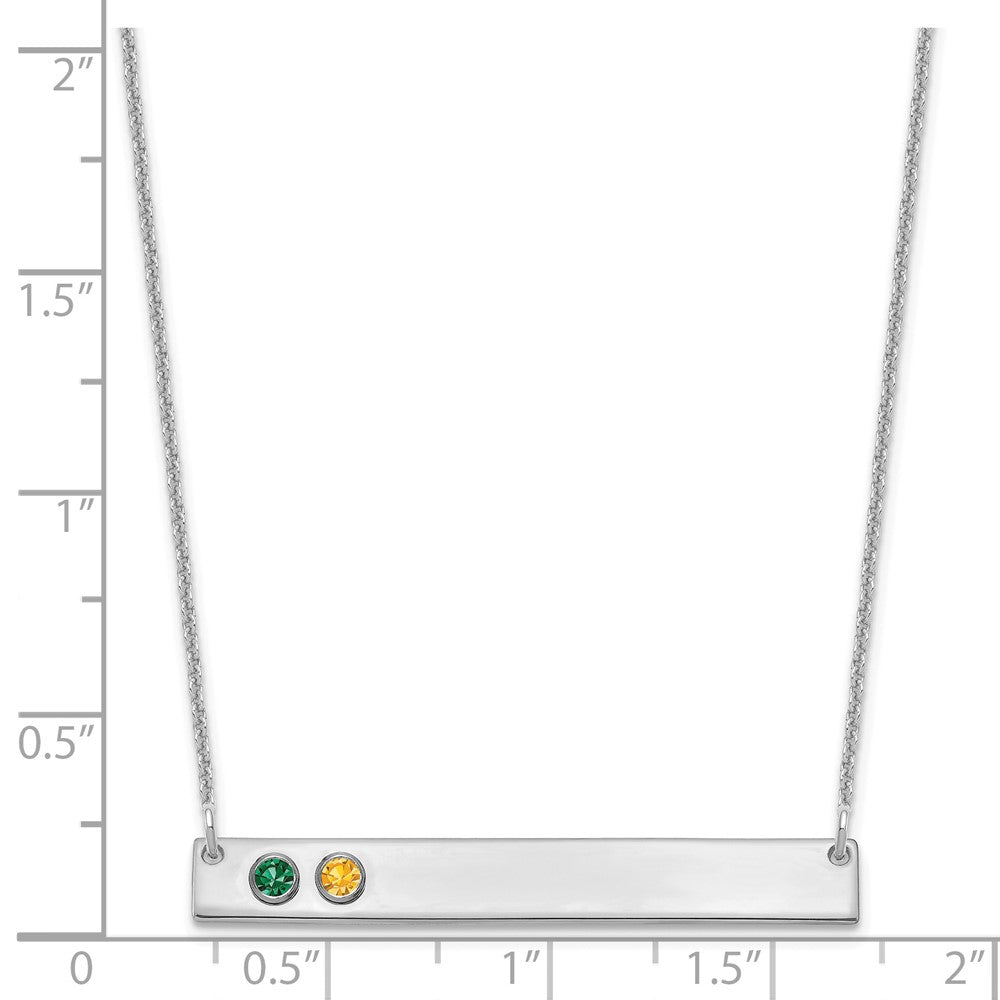 14K White Gold 14Kw 2 Birthstone W/ 18K Rhodium Plated Bezel Large Bar Necklace