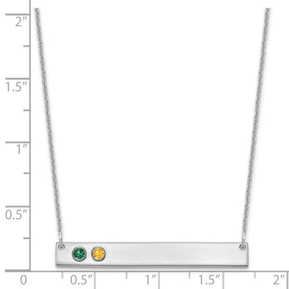14K White Gold 14Kw 2 Birthstone W/ 18K Rhodium Plated Bezel Large Bar Necklace