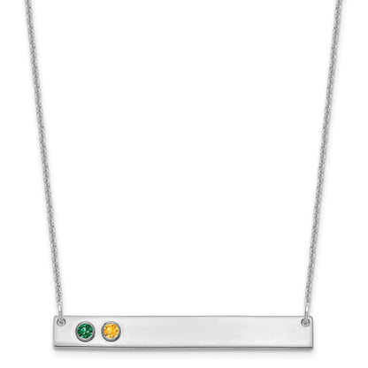 14K White Gold 14Kw 2 Birthstone W/ 18K Rhodium Plated Bezel Large Bar Necklace