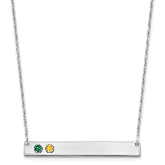 14K White Gold 14Kw 2 Birthstone W/ 18K Rhodium Plated Bezel Large Bar Necklace
