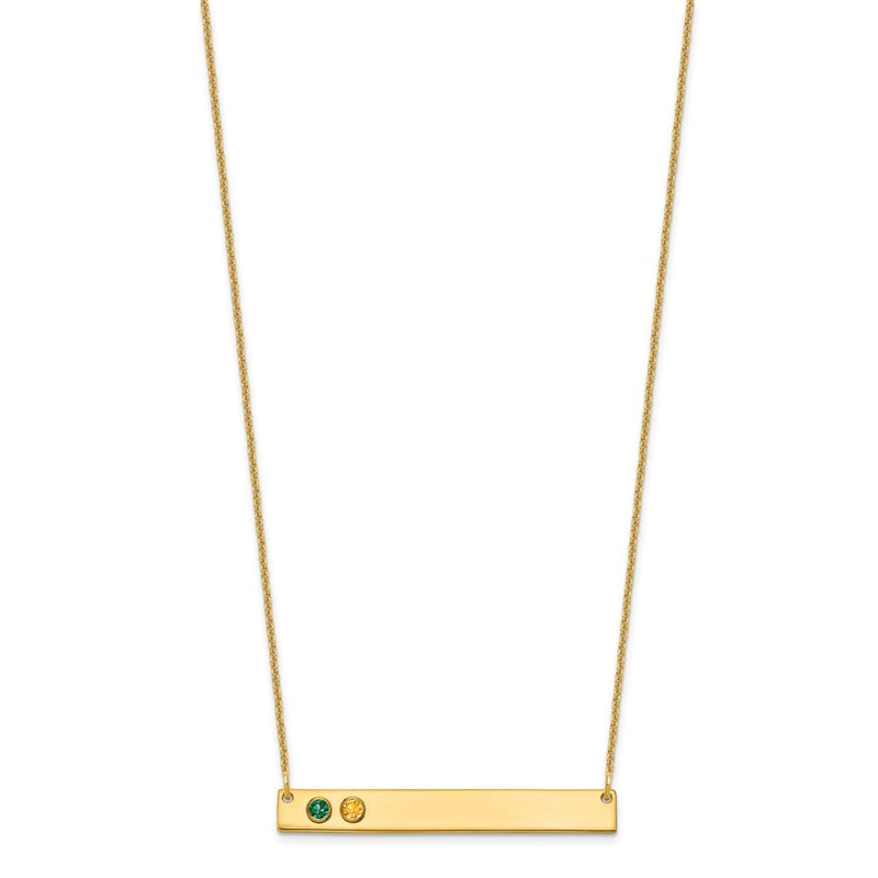 14K Yellow Gold 14Ky 2 Birthstone W/ Bezel Large Bar Necklace
