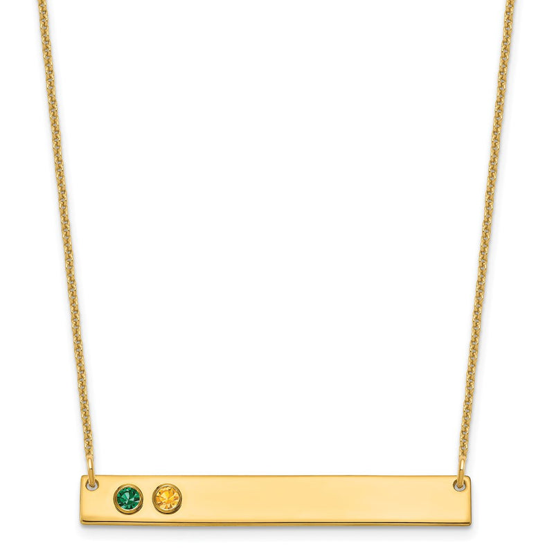 14K Yellow Gold 14Ky 2 Birthstone W/ Bezel Large Bar Necklace