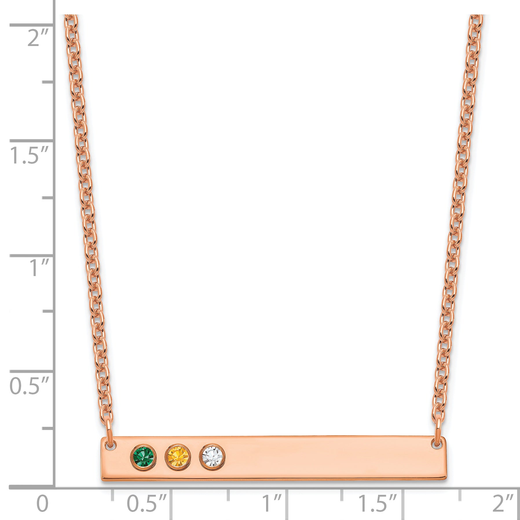 14K Rose Gold 3 Birthstone W/ Bezel Large Bar Necklace