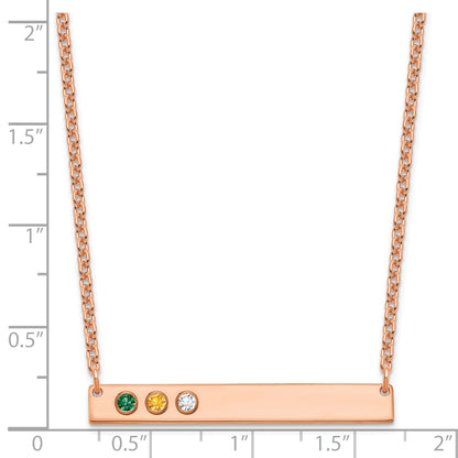 14K Rose Gold 3 Birthstone W/ Bezel Large Bar Necklace