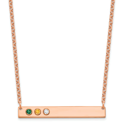 14K Rose Gold 3 Birthstone W/ Bezel Large Bar Necklace