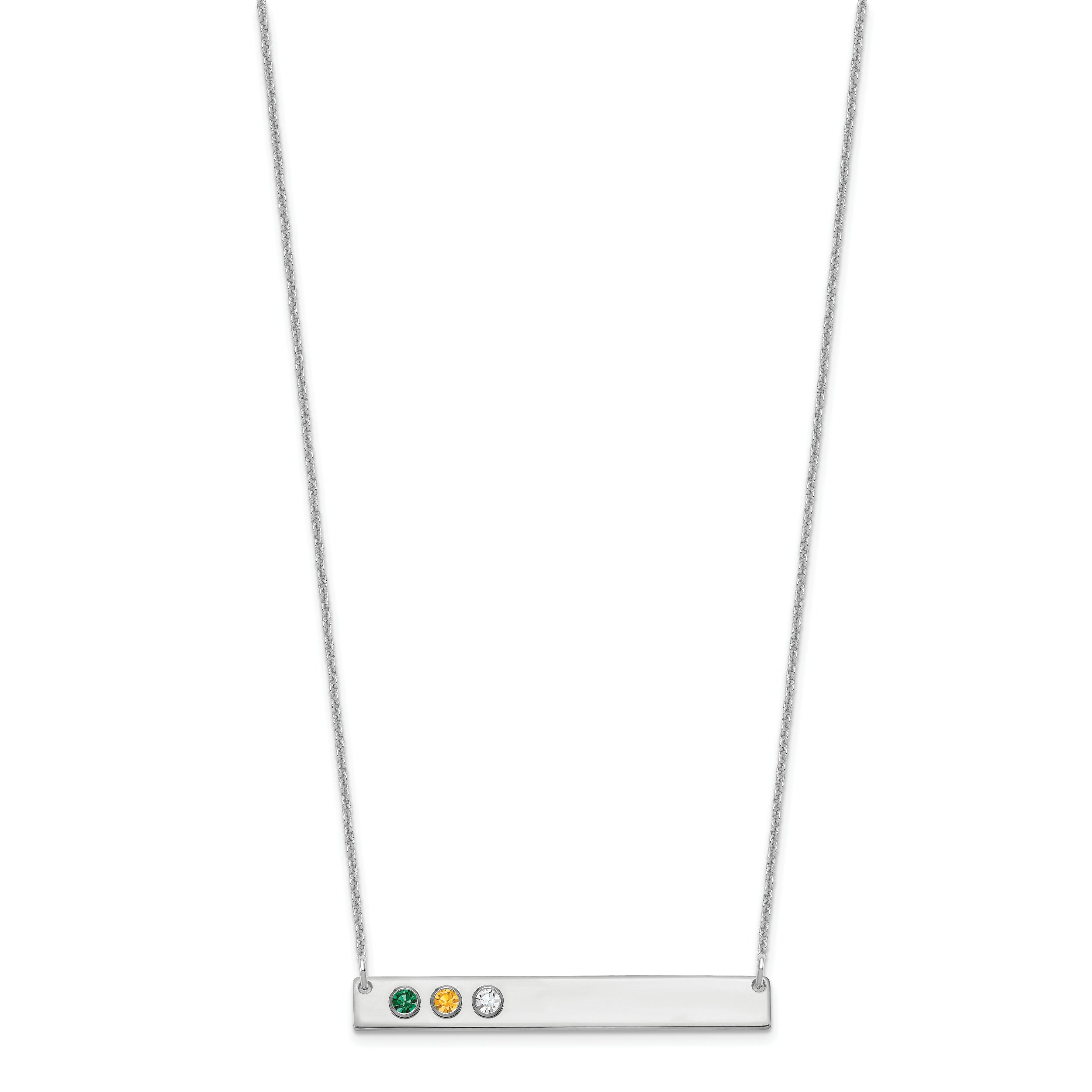 14K White Gold 14Kw 3 Birthstone W/ 18K Rhodium Plated Bezels Large Bar Necklace
