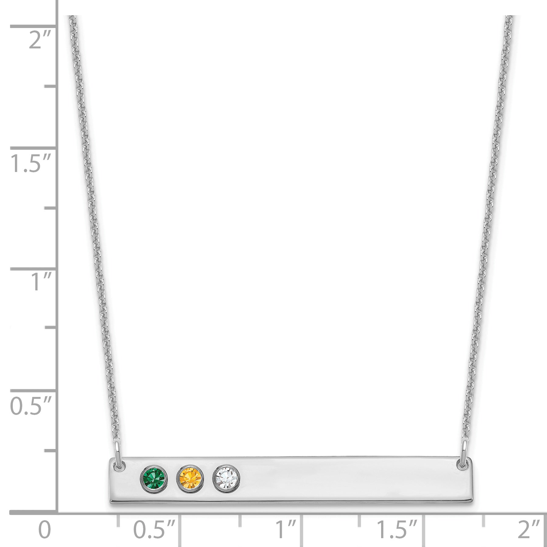14K White Gold 14Kw 3 Birthstone W/ 18K Rhodium Plated Bezels Large Bar Necklace