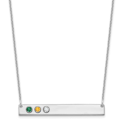 14K White Gold 14Kw 3 Birthstone W/ 18K Rhodium Plated Bezels Large Bar Necklace
