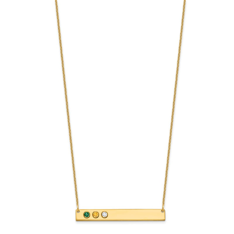 14K Yellow Gold 14Ky 3 Birthstone W/ Bezel Large Bar Necklace