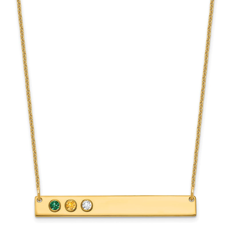 14K Yellow Gold 14Ky 3 Birthstone W/ Bezel Large Bar Necklace