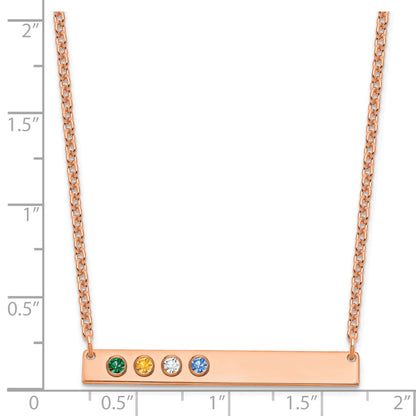 14K Rose Gold 4 Birthstone W/ Bezel Large Bar Necklace