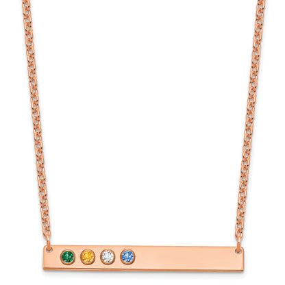 14K Rose Gold 4 Birthstone W/ Bezel Large Bar Necklace