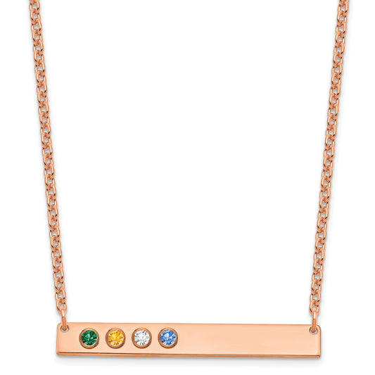 14K Rose Gold 4 Birthstone W/ Bezel Large Bar Necklace