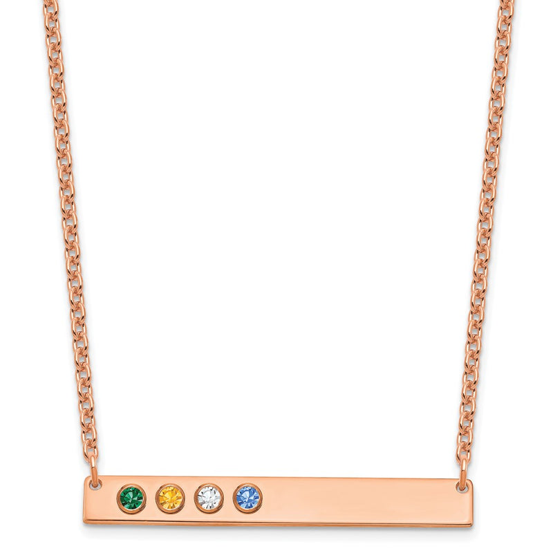 14K Rose Gold 4 Birthstone W/ Bezel Large Bar Necklace