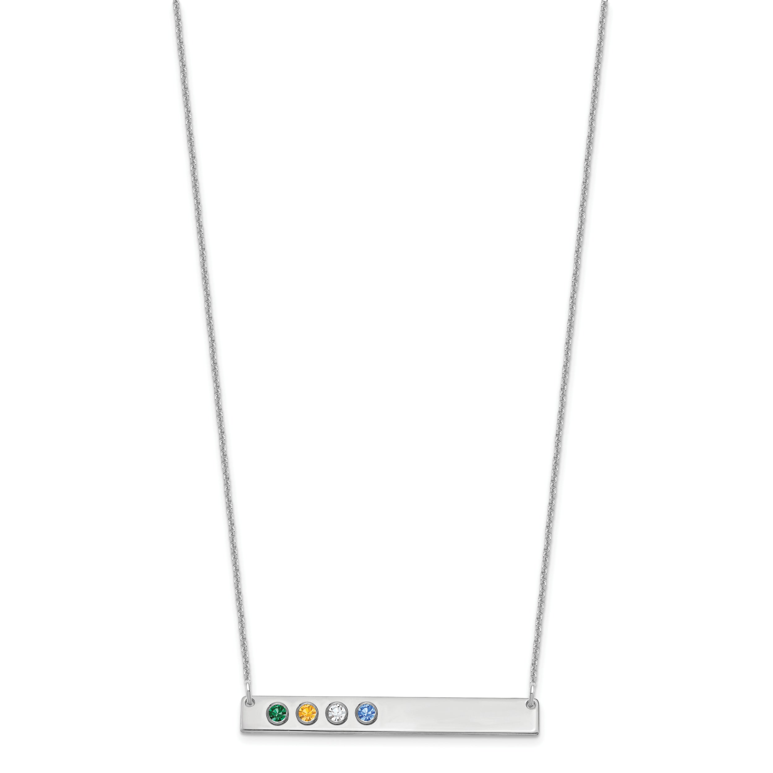 14K White Gold 14Kw 4 Birthstone W/ 18K Rhodium Plated Bezels Large Bar Necklace